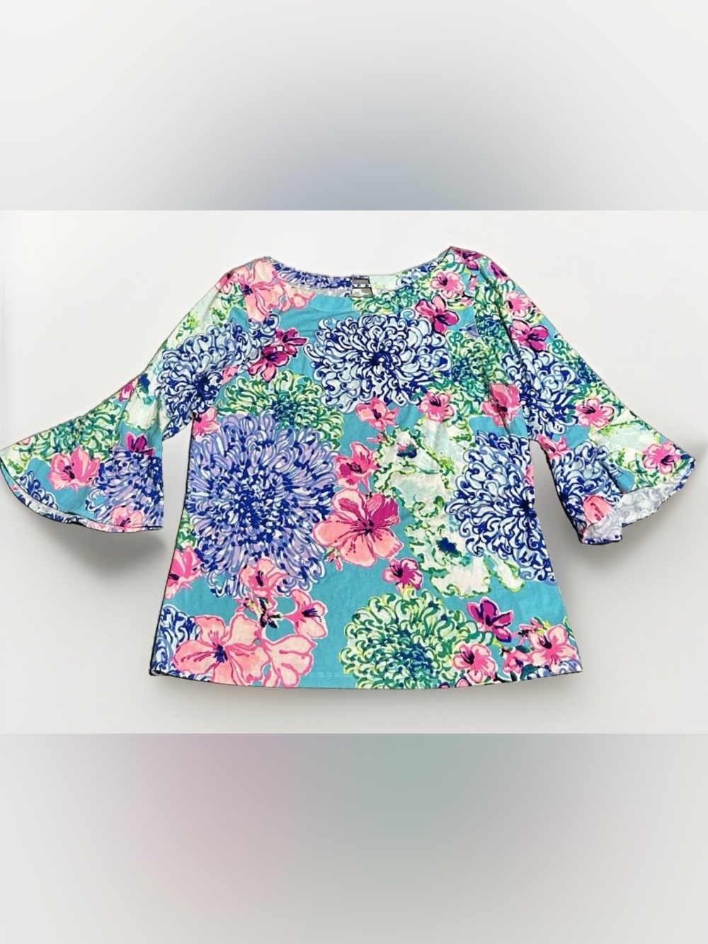 Lilly Pulitzer Aqua Floral Bell-Sleeve Tunic